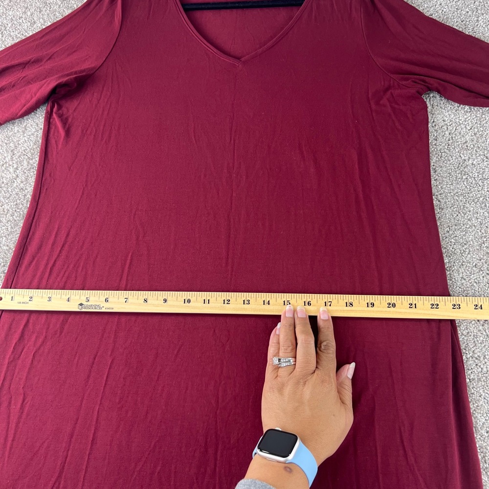 Eileen‎ Fisher Red Long Sleeve V Neck Knit Dress Comfortable Casual Career Shift